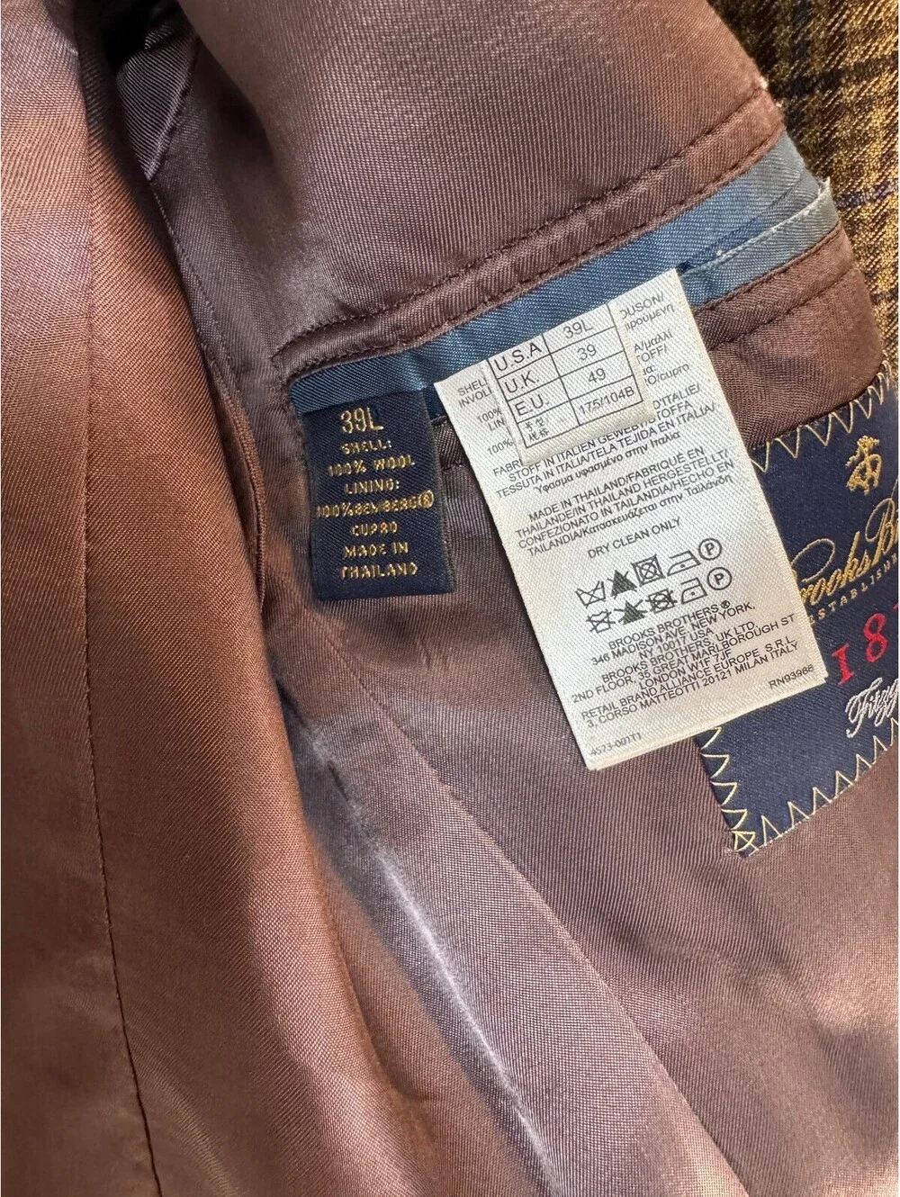 Brooks Brothers Fitzgerald 1818 Men's 39L Checked 100% Wool Sport Coat Blazer
